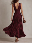 FJØRNA satin striped maxi dress, elegant evening dress with flowing fabric and bold stripe pattern, perfect for formal occasions.