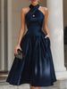 FJØRNA cross-halter pleated midi dress for women, featuring a stylish silhouette and elegant pleats in a midi length.