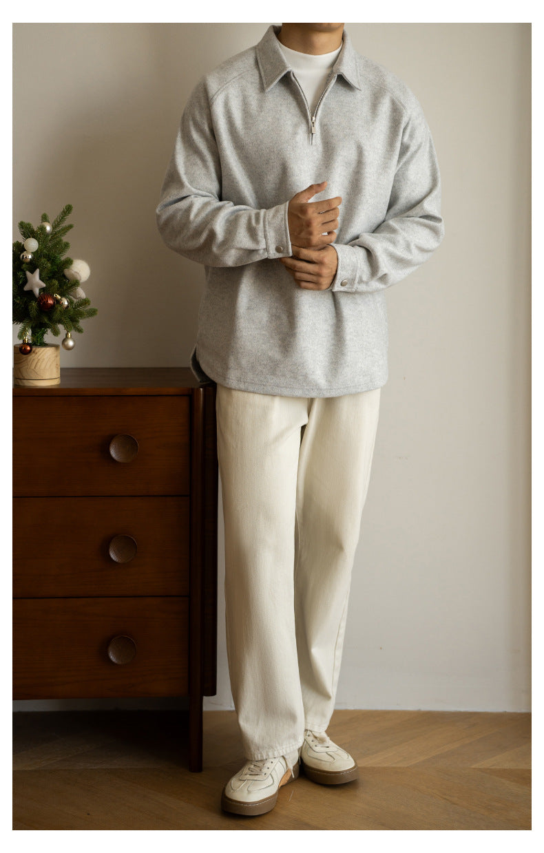 Lapel Half-Zip Sweater Gray