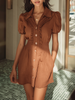 FJØRNA ruffled collar puff sleeve mini dress with floral pattern, featuring a fitted bodice and flared skirt.