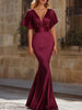 FJØRNA satin flutter sleeve mermaid evening dress for women, featuring a fitted silhouette and elegant design.