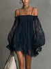 FJØRNA elegant mini dress for women, off-shoulder with pleated design, stylish women's dress for special occasions.