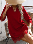 FJØRNA white A-line loose mini dress with hollow design, V-neck, and solid color, perfect for casual and stylish wear.