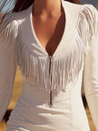 White Faux Suede V-Neck Mini Dress | Casual Dress