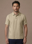 Men's lightweight linen beach shirt by FJØRNA, breathable summer polo with buttons, ideal for casual beachwear.