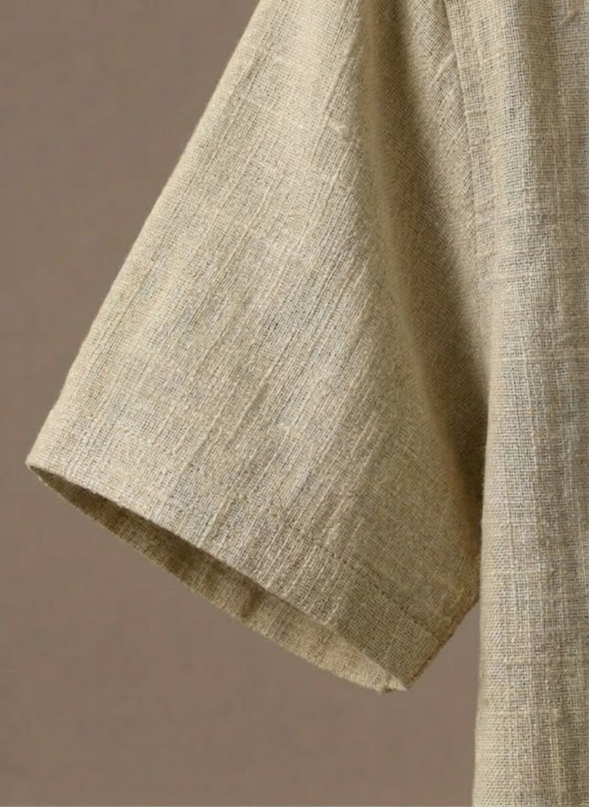 Men's FJØRNA linen beach shirt, lightweight and breathable summer polo with buttons, ideal for casual beachwear.