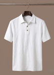 Men's linen beach shirt by FJØRNA, lightweight and breathable summer polo with button-up style, perfect for casual beachwear.