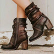 Brienna – Women’s Distressed Leather Ankle Boots with Buckles & Chunky Heel