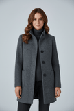 Wool Blend Coat Grey Stand Collar - 1