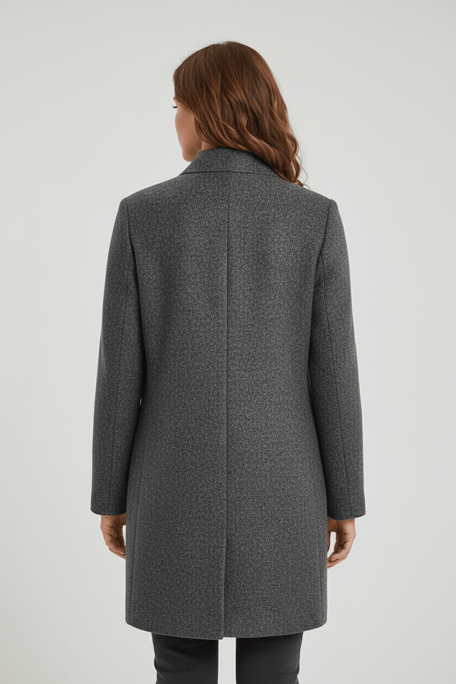 Wool Blend Coat Grey Stand Collar - 2