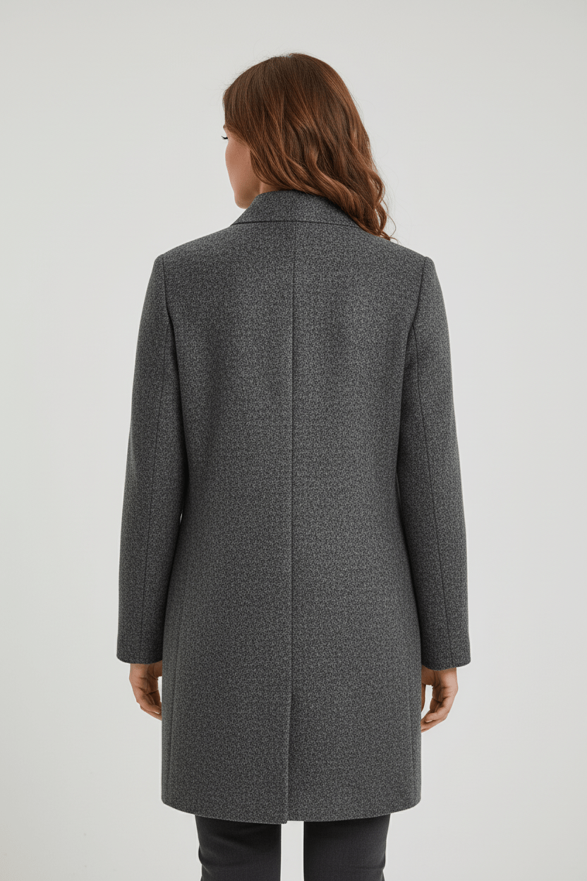 Wool Blend Coat Grey Stand Collar - 2