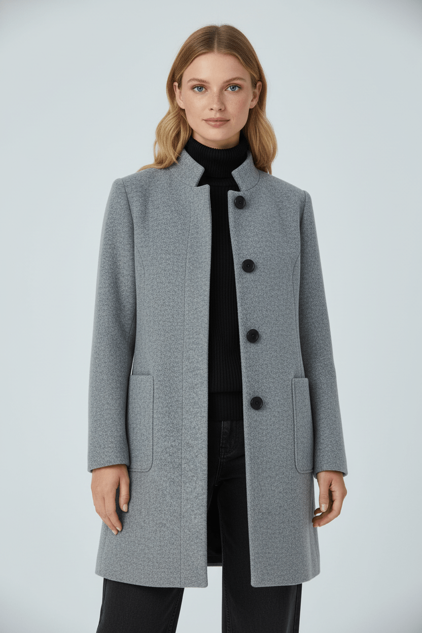 Wool Blend Coat Grey Stand Collar - 34