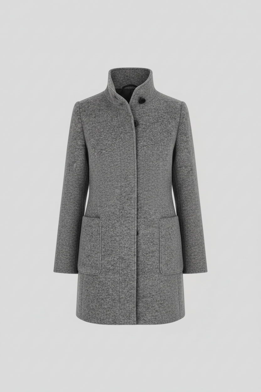 Wool Blend Coat Grey Stand Collar - 4