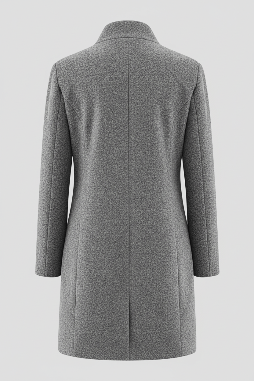 Wool Blend Coat Grey Stand Collar - 5