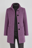 Wool Blend Coat Grey Stand Collar - 11