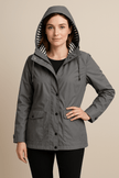 Mid-Length Raincoat Black Adjustable Hood - 6