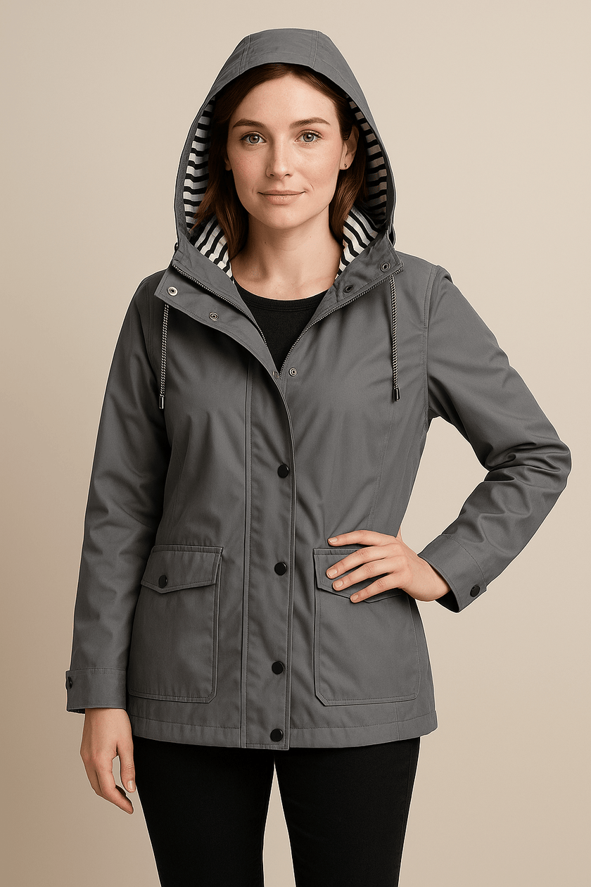 Mid-Length Raincoat Black Adjustable Hood - 6