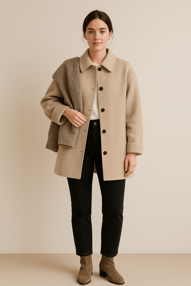 Wool Blend Winter Coat Camel - 1