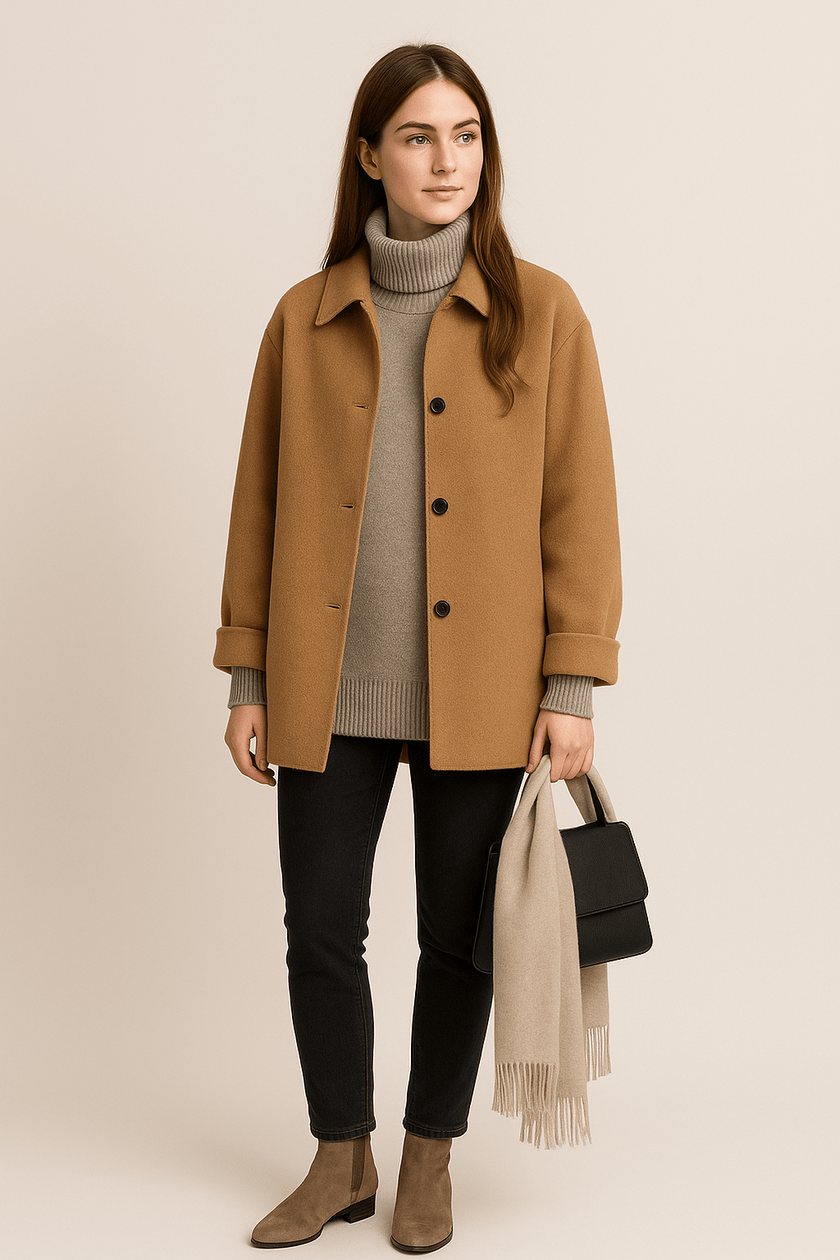 Wool Blend Winter Coat Camel - 3