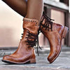 Rowan – Women’s Mid-Calf Lace-Up Leather Boots with Metal Stud Detail