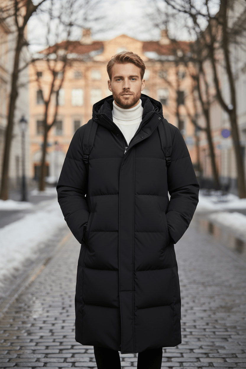 Long Quilted Puffer Coat Black - 3