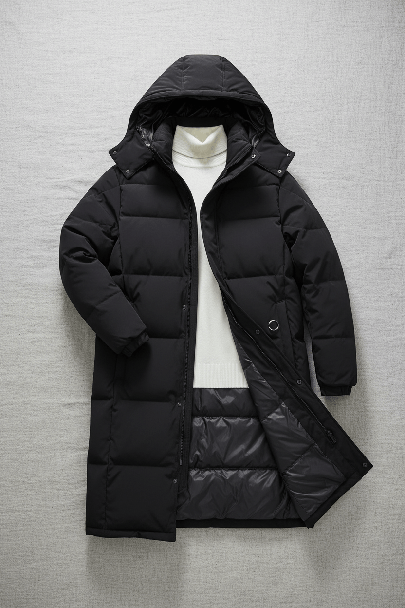 Long Quilted Puffer Coat Black - 4