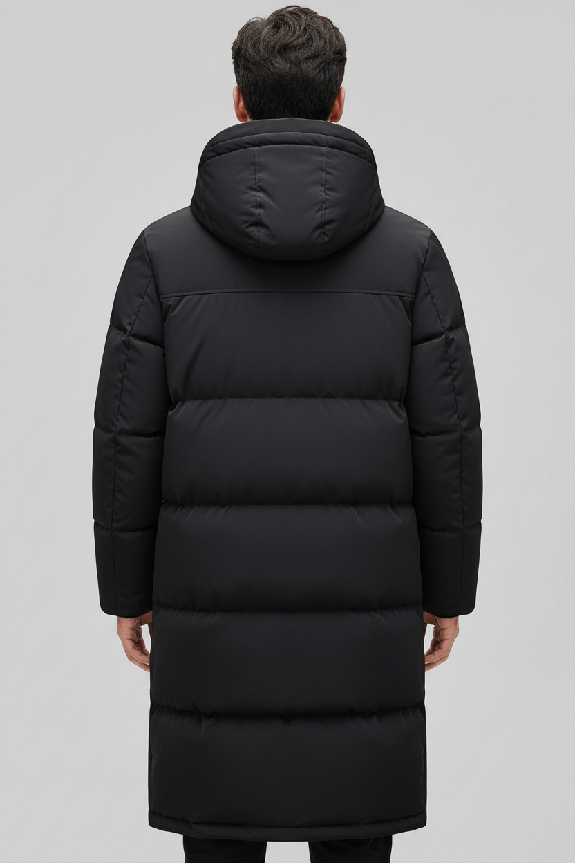 Long Quilted Puffer Coat Black - 2