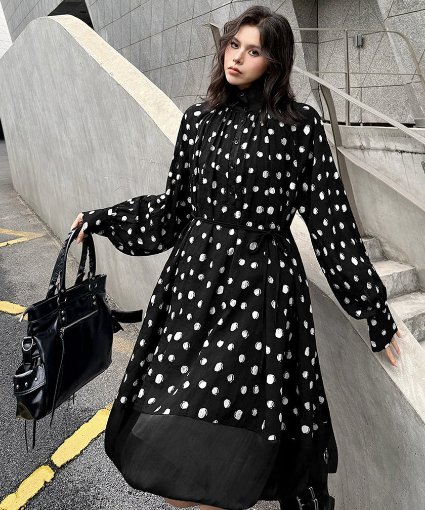 White Dot Veil Dress by FJØRNA, featuring a flowy silhouette and delicate dot pattern, perfect for elegant occasions.