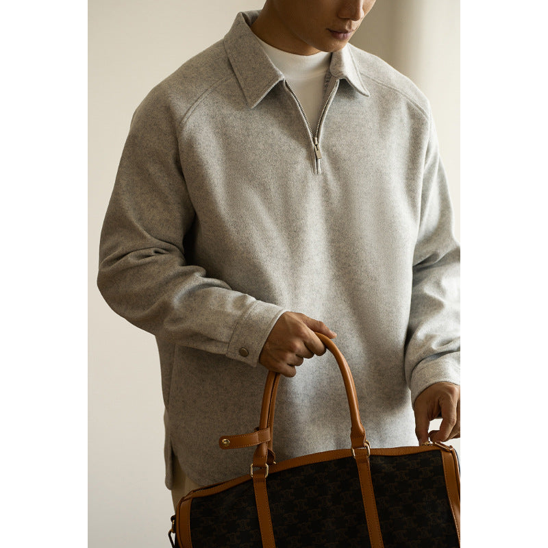 Lapel Half-Zip Sweater Gray