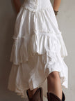White lace midi dress by FJØRNA featuring delicate lace fabric and a casual, elegant design perfect for everyday wear.