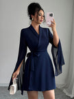 White FJØRNA A-line dress with elasticated waist, see-through fabric, and split-joint design, featuring an interlace pattern.