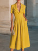 Collared Short-Sleeve Midi Dress With Structured Waist – Midi Dress For Women