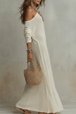 FJØRNA solid color slant collar long sleeve maxi dress for women, stylish and elegant full-length dress with a flattering fit.