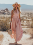 FJØRNA women's bohemian West Resort sleeveless cotton maxi dress with elegant design, perfect for summer or resort wear.