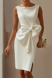 FJØRNA sleeveless knee-length mini dress with solid color bow decoration and round neckline, perfect for casual or summer wear.