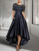 FJØRNA satin midi dress for women, round neck two-piece set with short sleeves, elegant and stylish for special occasions.