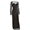 FJØRNA lace backless dress set for women with fishtail silhouette and mesh overlay, elegant evening dress with intricate lace details.