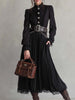 FJØRNA vintage lace hem pleated midi dress with button details, featuring a classic and elegant design.