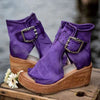 FJØRNA ELANA stylish orthopedic boho wedge sandals with leather straps and chunky heel, perfect for casual summer wear.
