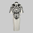 FJØRNA white midi dress with half sleeves, floral print, V-neck, and tied waist, perfect for casual or summer wear