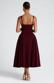 FJØRNA Betty Cherry Laca Dress, white midi dress with a sleek, shiny finish, elegant and stylish for special occasions.