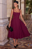 FJØRNA Betty Midi Dress in cherry lacquer finish, white midi length, elegant sleeveless dress with a fitted silhouette.