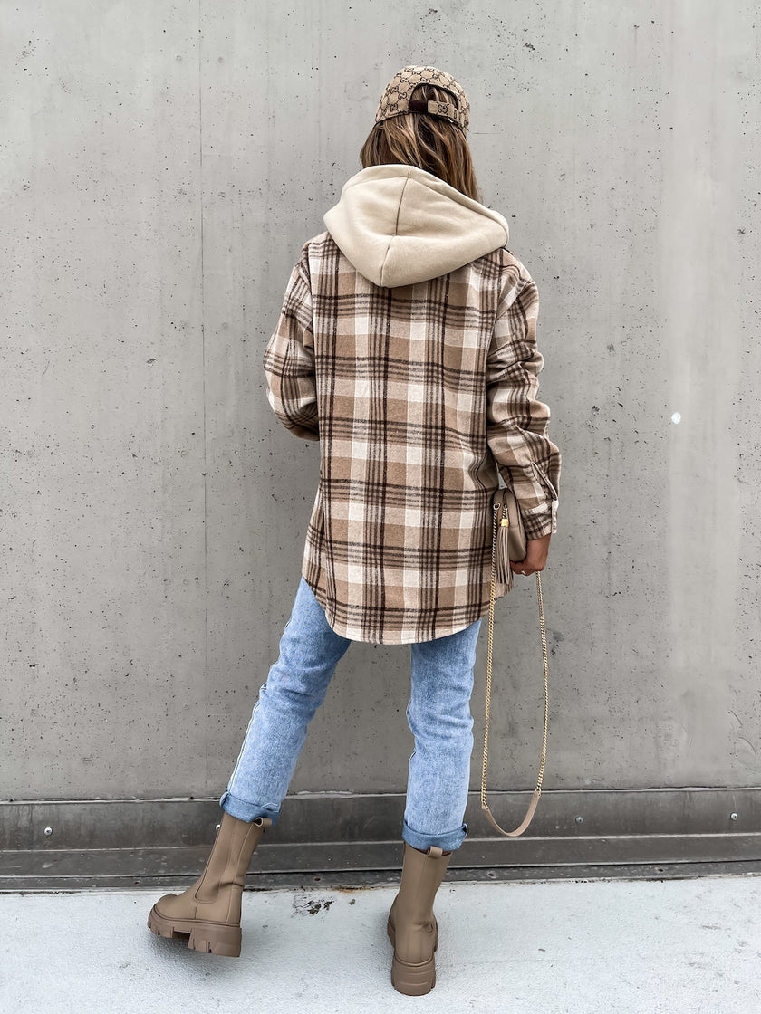 Plaid Hooded Jacket Loose Fit