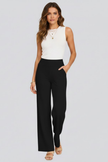 FJØRNA Bianca women's high-rise wide-leg trousers, stylish beige pants with a flattering fit and relaxed silhouette.