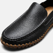 Men's FJØRNA slip-on loafers in handstitched brown PU leather with round toe, casual smart style, and slip-on design.