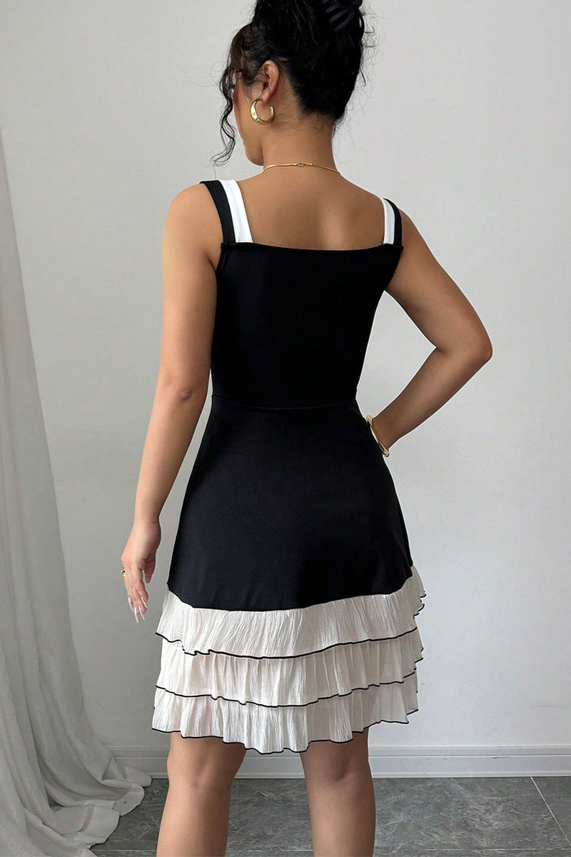 FJØRNA summer party dress, black mini dress with pleated back, stylish and lightweight for festive occasions