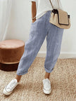 FJØRNA Holly™ striped pants in blue featuring a casual fit and stylish pattern, perfect for everyday wear.