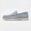 FJØRNA men's classic summer slip-on loafers in blue, showcasing smooth leather upper and casual slip-on design.