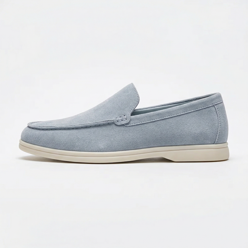 FJØRNA men's classic summer slip-on loafers in blue, showcasing smooth leather upper and casual slip-on design.