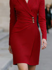 FJØRNA structured blazer mini dress with gold-tone button accents, stylish and tailored for a chic, modern look.